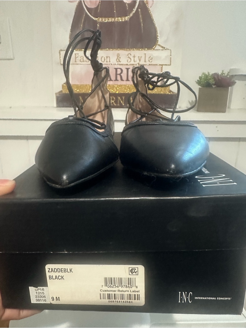 INC International Concepts Black Lace-Up Pointed Flats